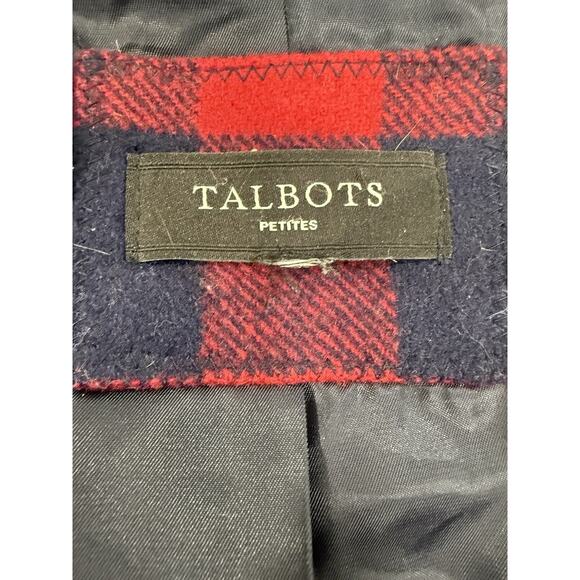 Talbots Womens Pea Coat Red Buffalo Plaid Lined Wool Jacket Sz L 14 Petite Navy - Picture 4 of 16